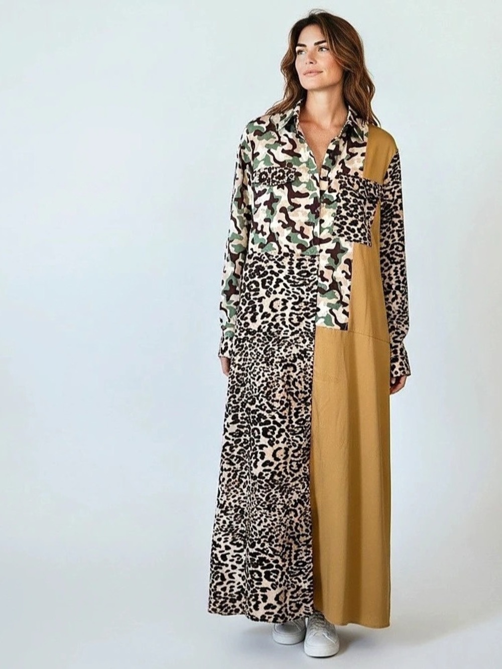 Color Block Animal Print Maxi Dress/Duster